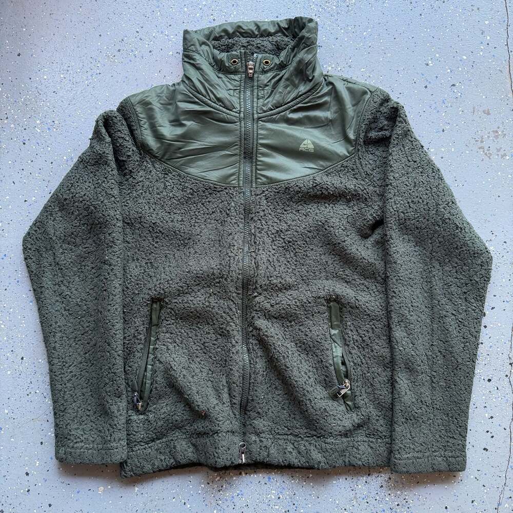 Nike ACG Deep Pile Sherpa Fleece Full Zip Jacket Olive Green Women's Size M